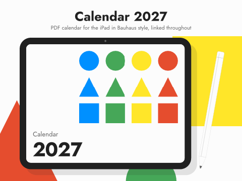 Calendar 2027: PDF calendar for the iPad in Bauhaus style, linked throughout