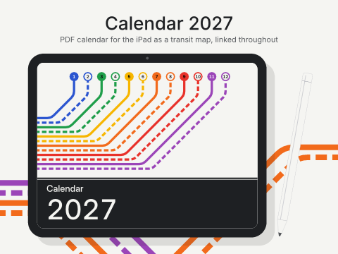 Calendar 2027: PDF calendar for the iPad as a transit map, linked throughout