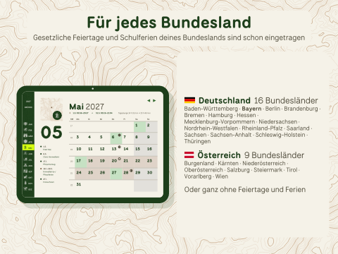 Für jedes Bundesland: Gesetzliche Feiertage und Schulferien deines Bundeslands sind schon eingetragen